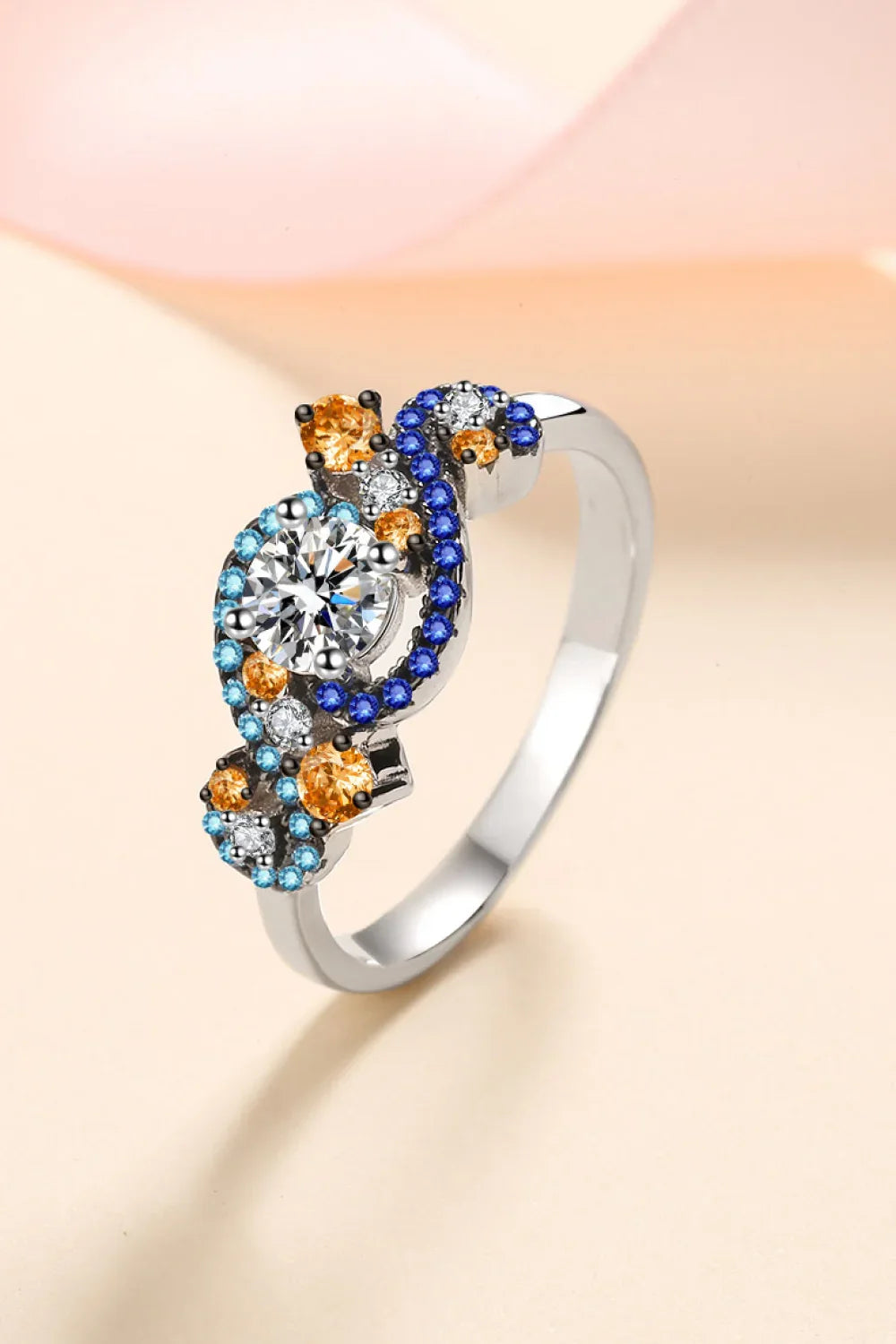 Moissanite Contrast Sterling Silver Ring With Halo - Southern Shores Clothing