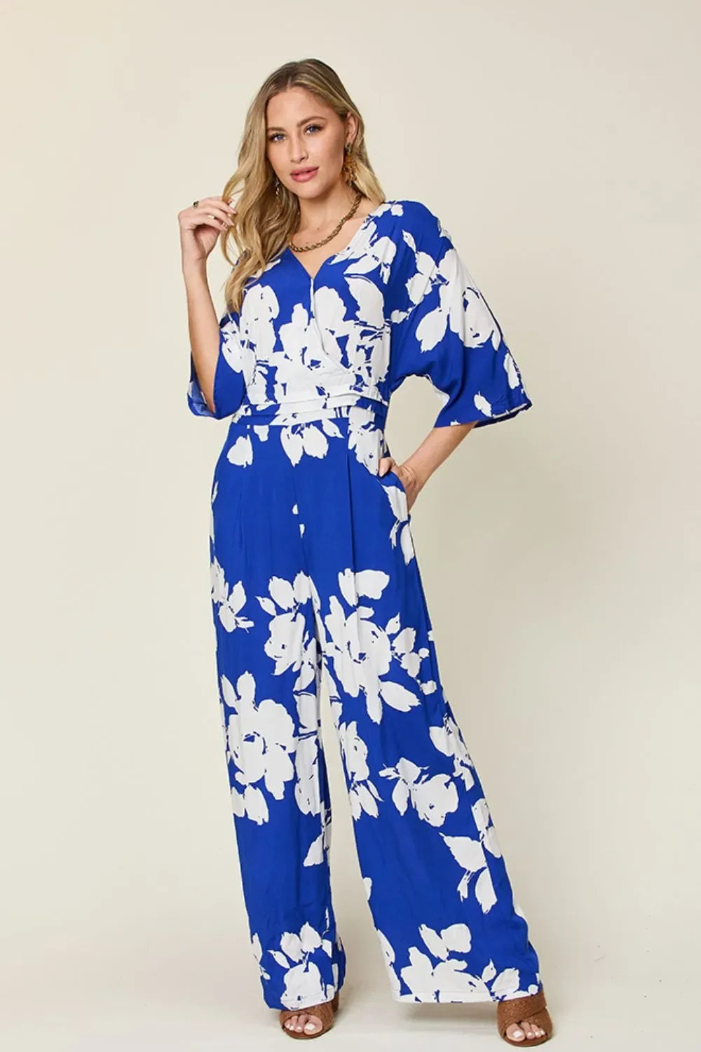 Printed Tie-Back Wide-Leg Jumpsuit With Tie Detail