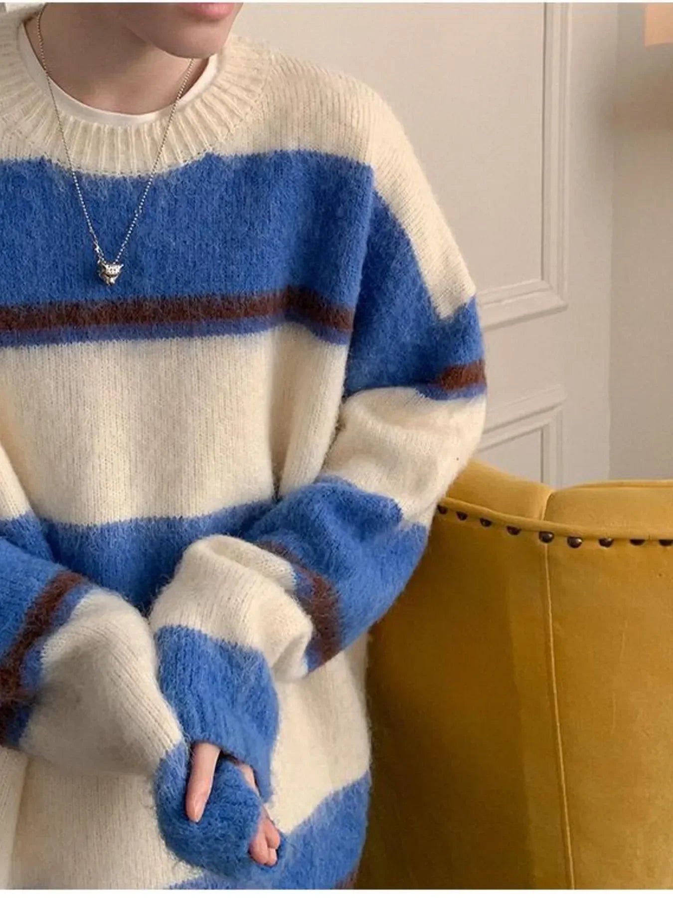 Striped Fuzzy Knit Pullover Soft Stretch - Southern Shores Clothing