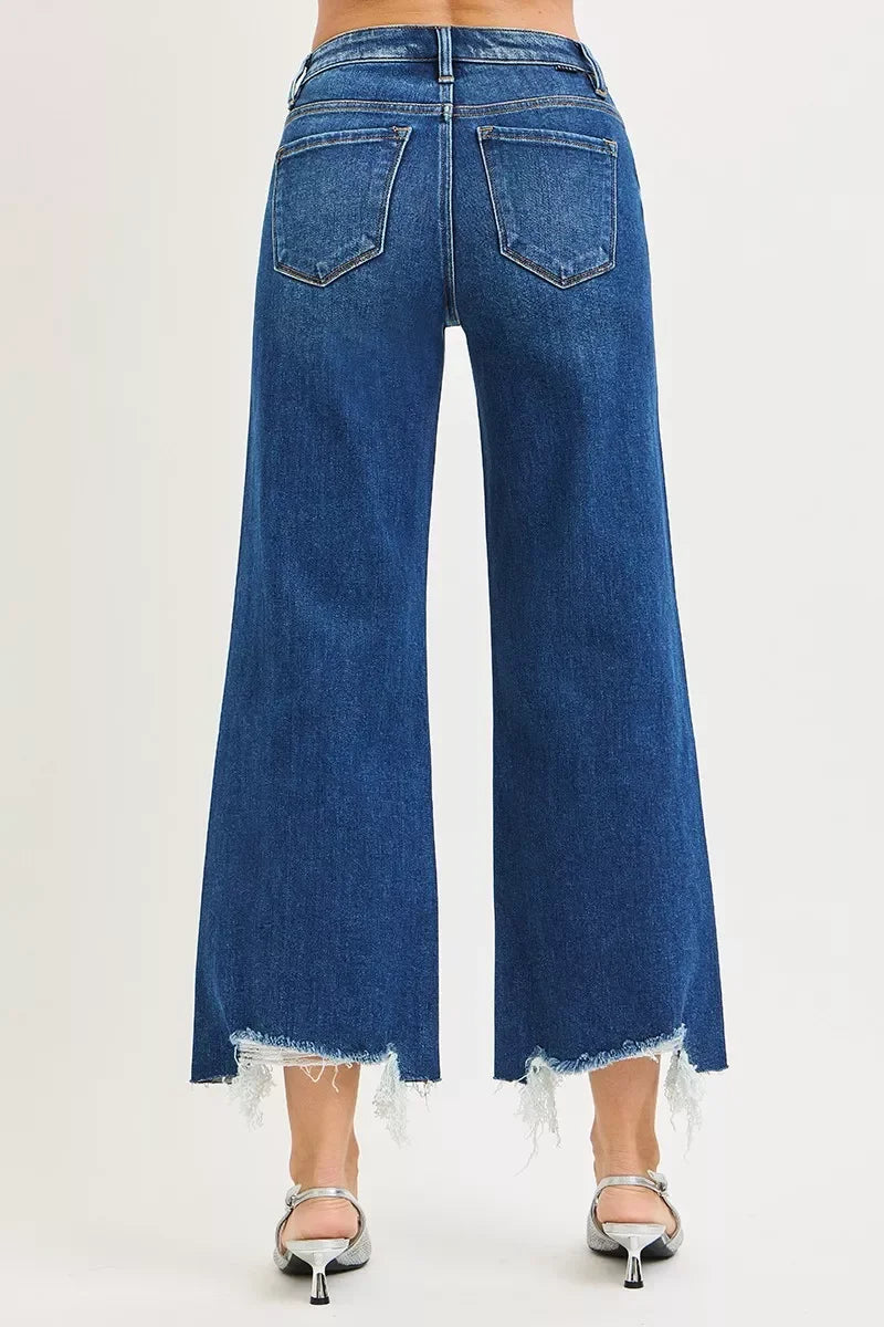 High Rise Crop Wide Leg Denim Jeans With Stretch - Southern Shores Clothing