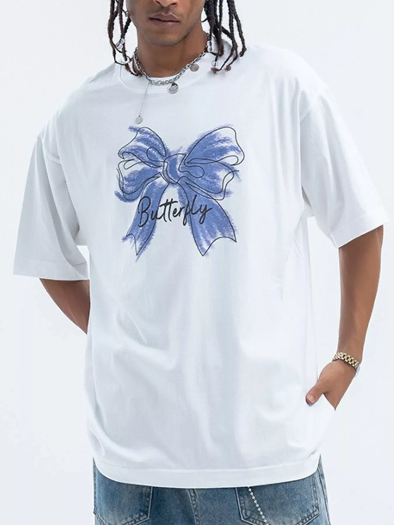 Butterfly Round Neck Short Sleeve T Shirt - Southern Shores Clothing