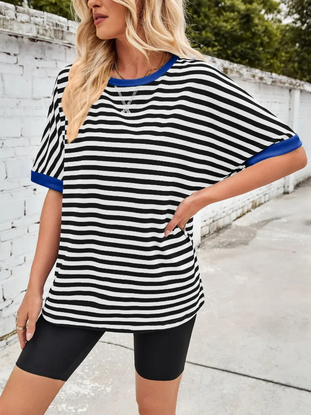 Lovelet Striped Round Neck Half Sleeve T-Shirt - Southern Shores Clothing