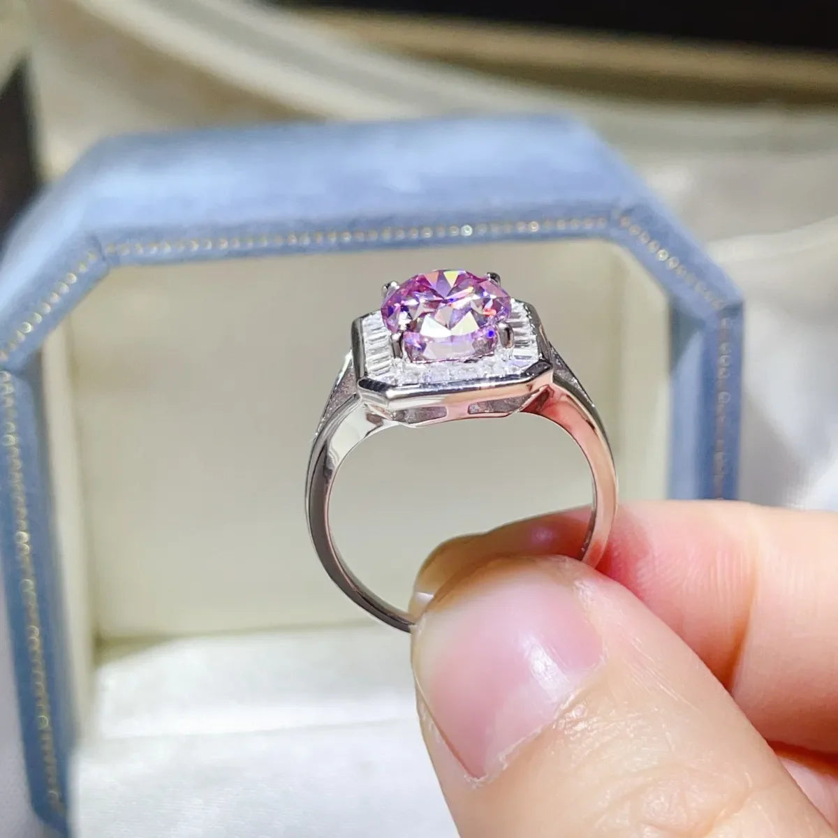 3 Carat Moissanite Square Ring In Platinum Plated Silver