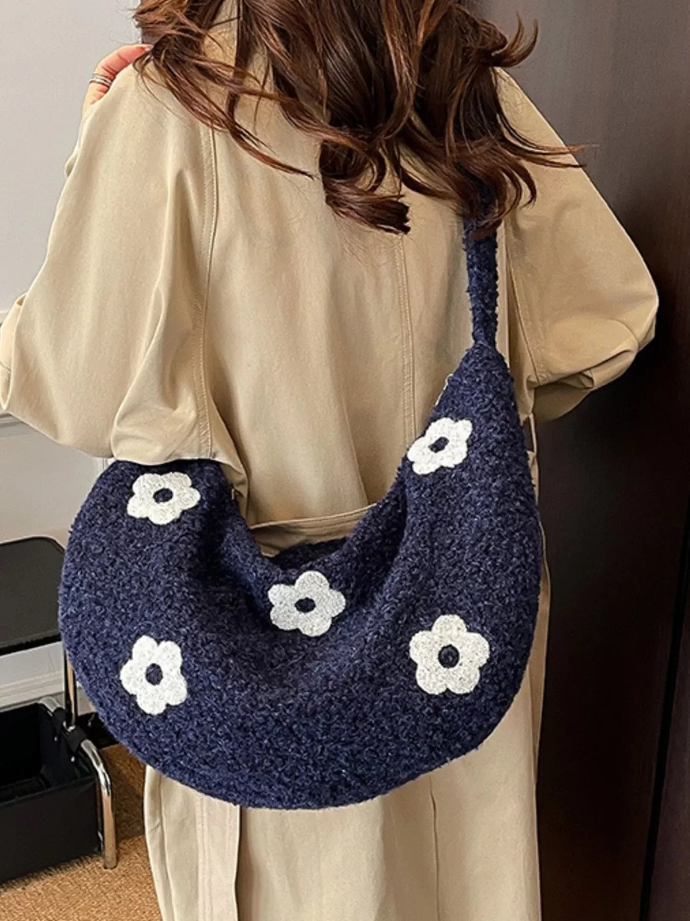 Floral Plush Crossbody Bag With Soft Pile Fabric - Southern Shores Clothing