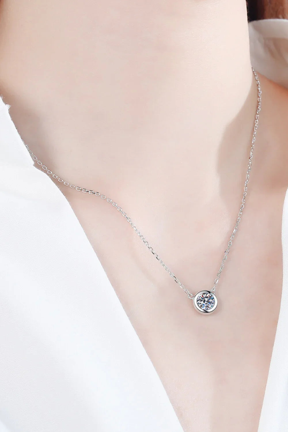 Sterling Silver Moissanite Round Pendant Necklace - Southern Shores Clothing