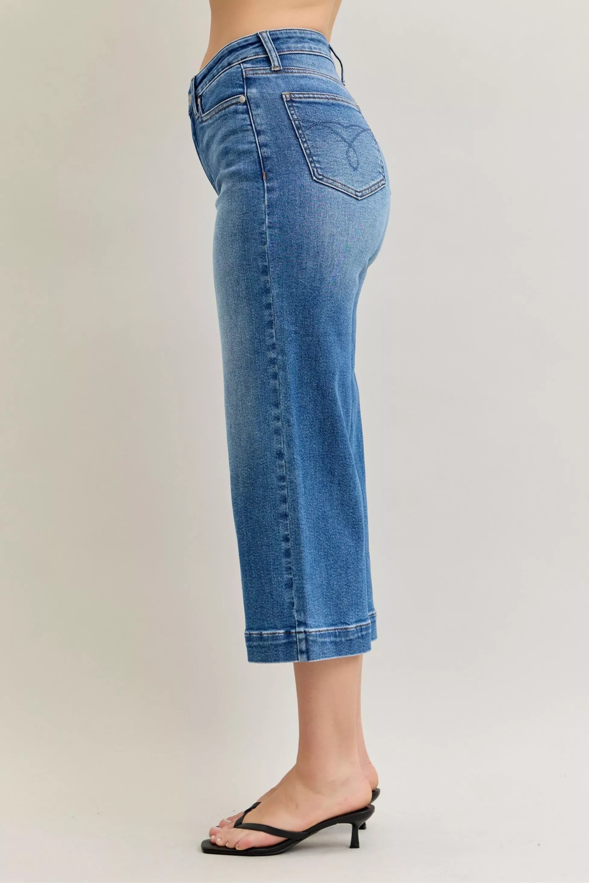 Mid Rise Crop Wide Leg Denim Jeans Relaxed Fit - Southern Shores Clothing
