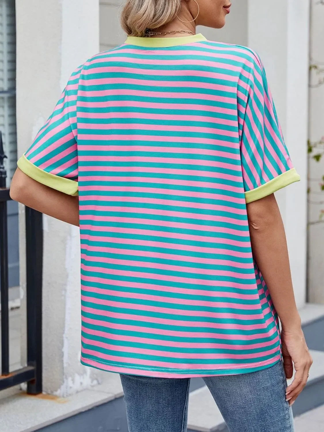 Striped Round Neck Half Sleeve T-Shirt - Southern Shores Clothing