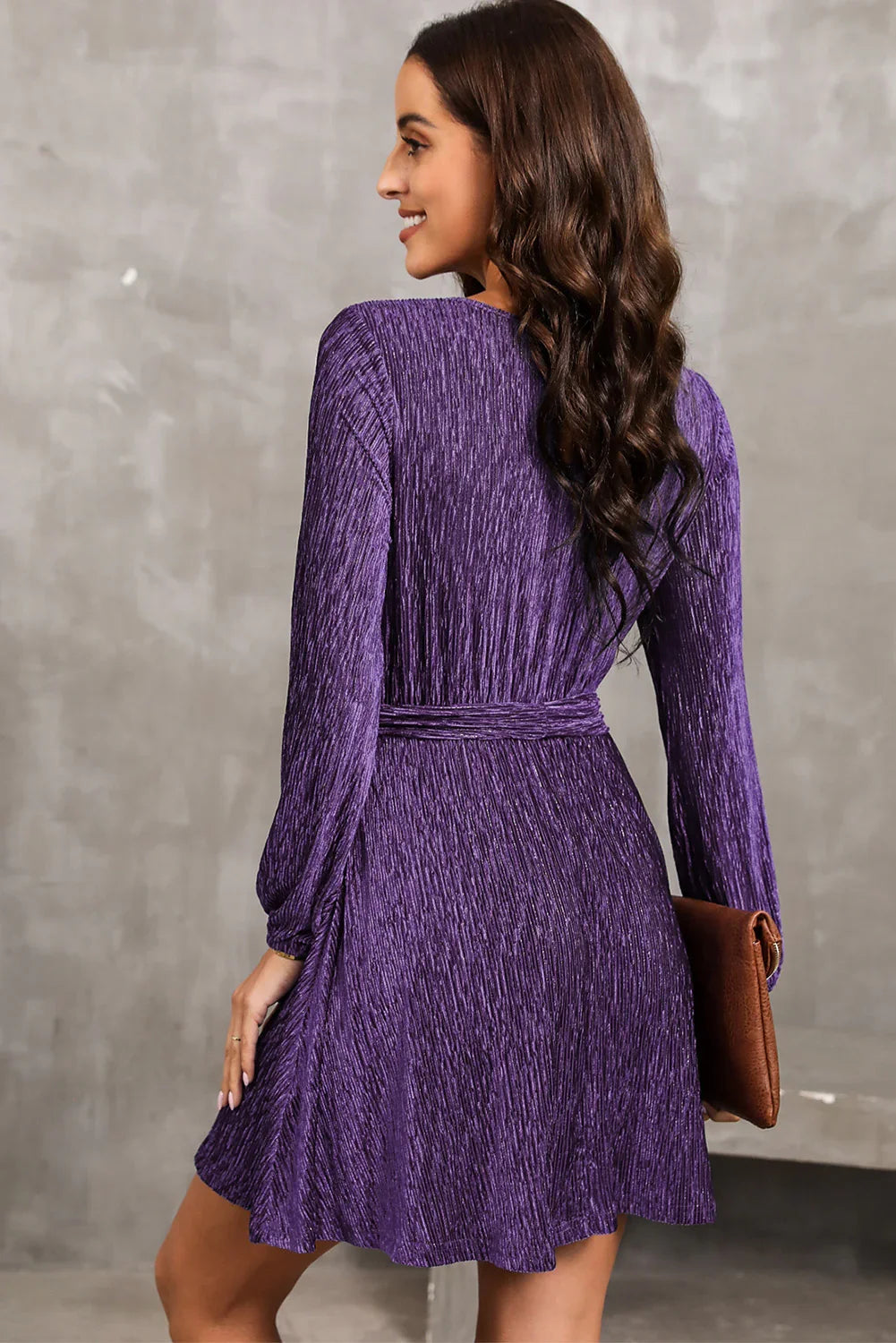 Casual Everyday Round Neck Tie Front Long Sleeve Dress - Southern Shores Clothing
