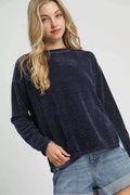 Round Neck Long Sleeve Top With Side Slits - Southern Shores Clothing