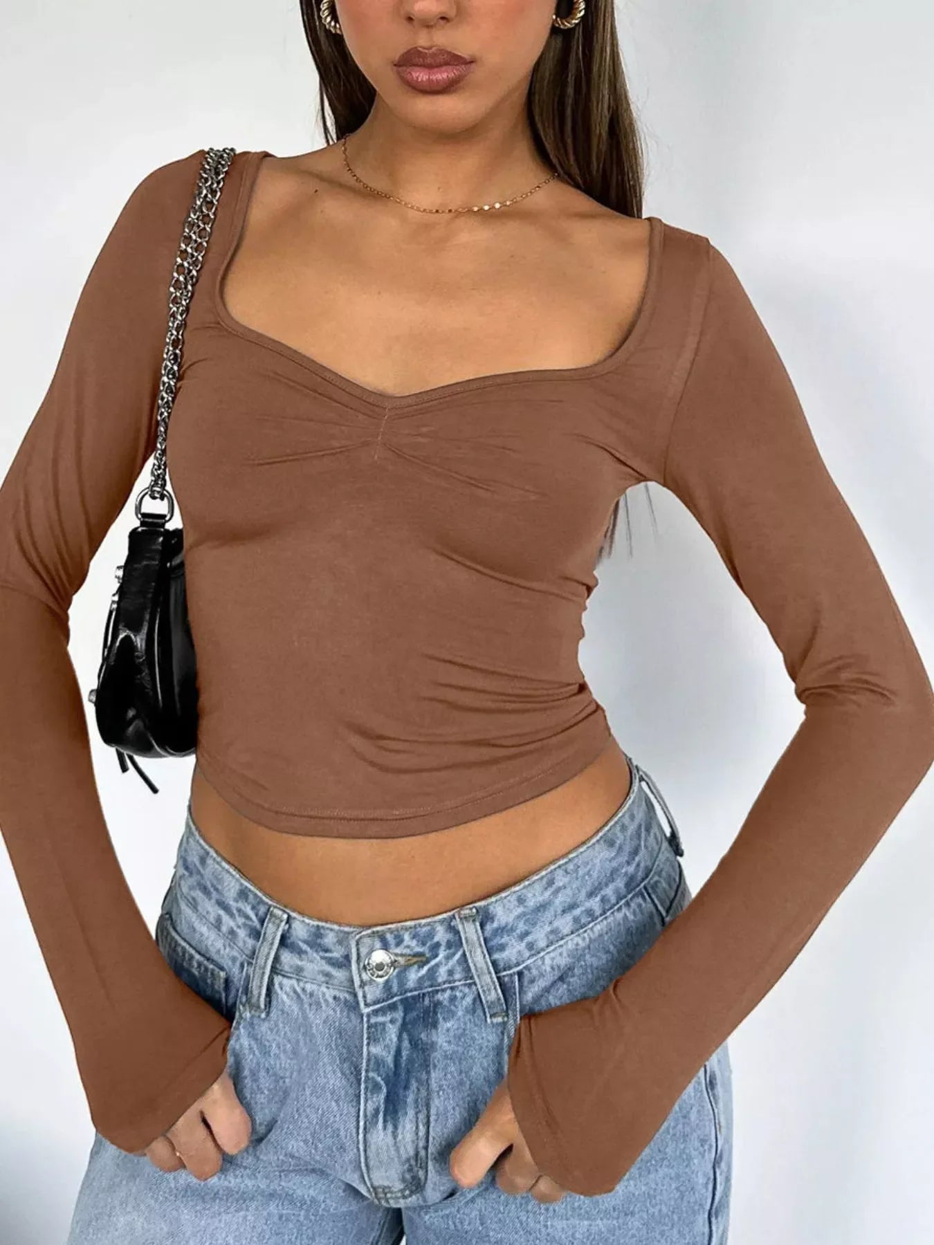 Long Sleeve Sweetheart Neck Crop T-Shirt - Southern Shores Clothing