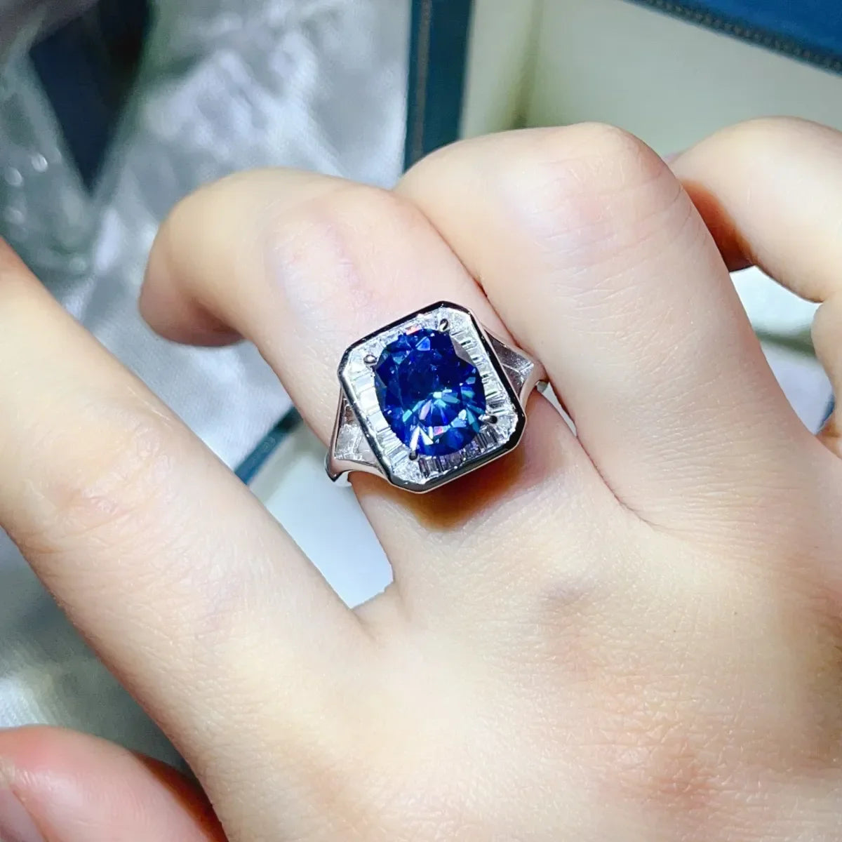 3 Carat Moissanite Square Ring In Platinum Plated Silver