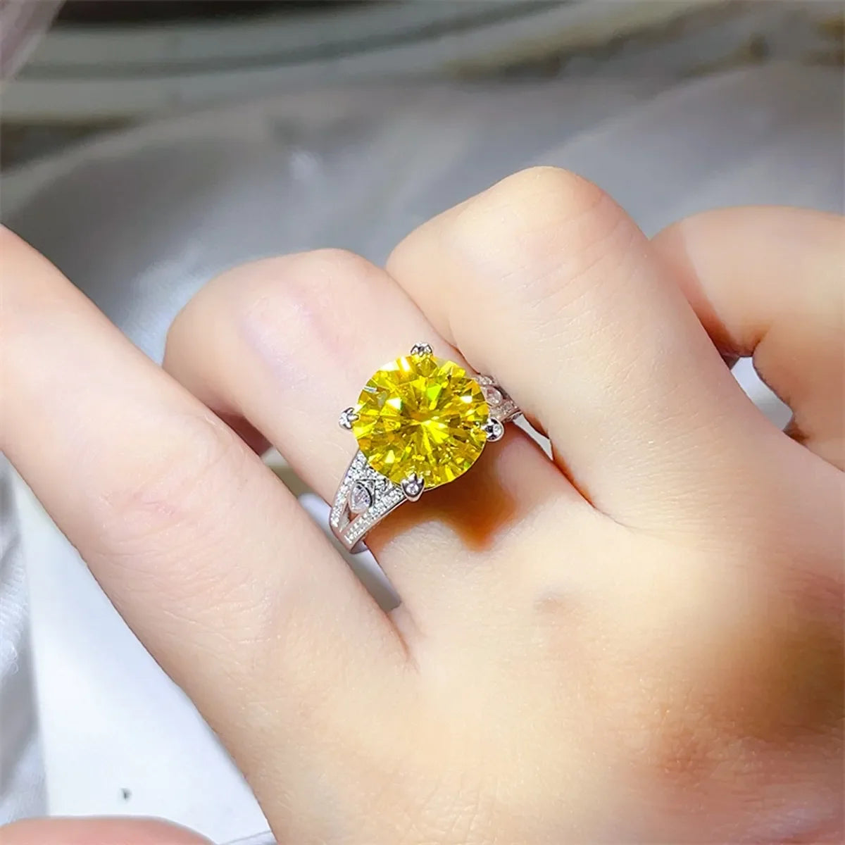 Five Carat Golden Yellow Moissanite Sterling Silver Ring - Southern Shores Clothing