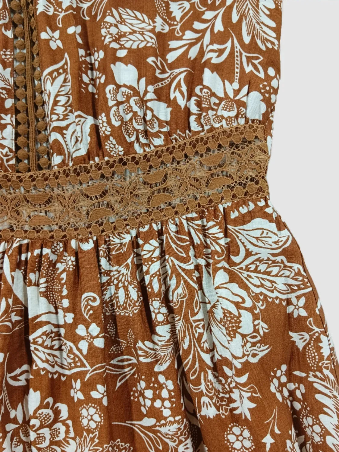 Lace Detail Floral Print Short Sleeve Midi Dress V Neck - Southern Shores Clothing