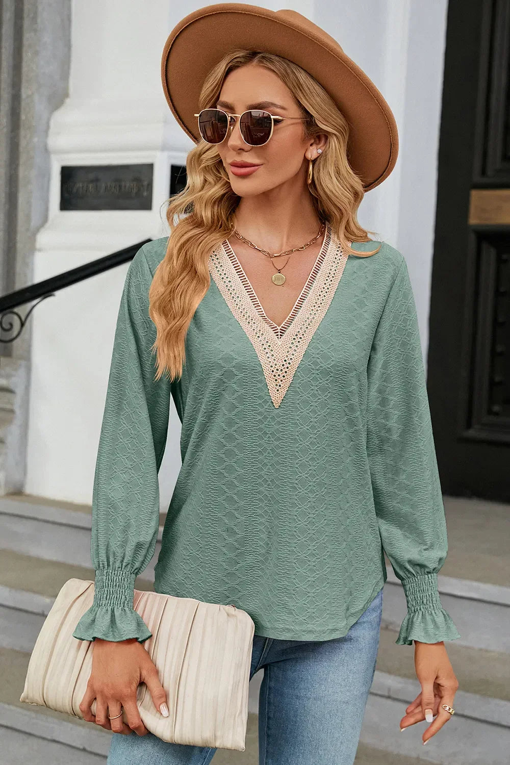 V-Neck Flounce Sleeve T-Shirt - Southern Shores Clothing