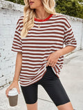 Striped Round Neck Half Sleeve Stretchy T Shirt - Southern Shores Clothing