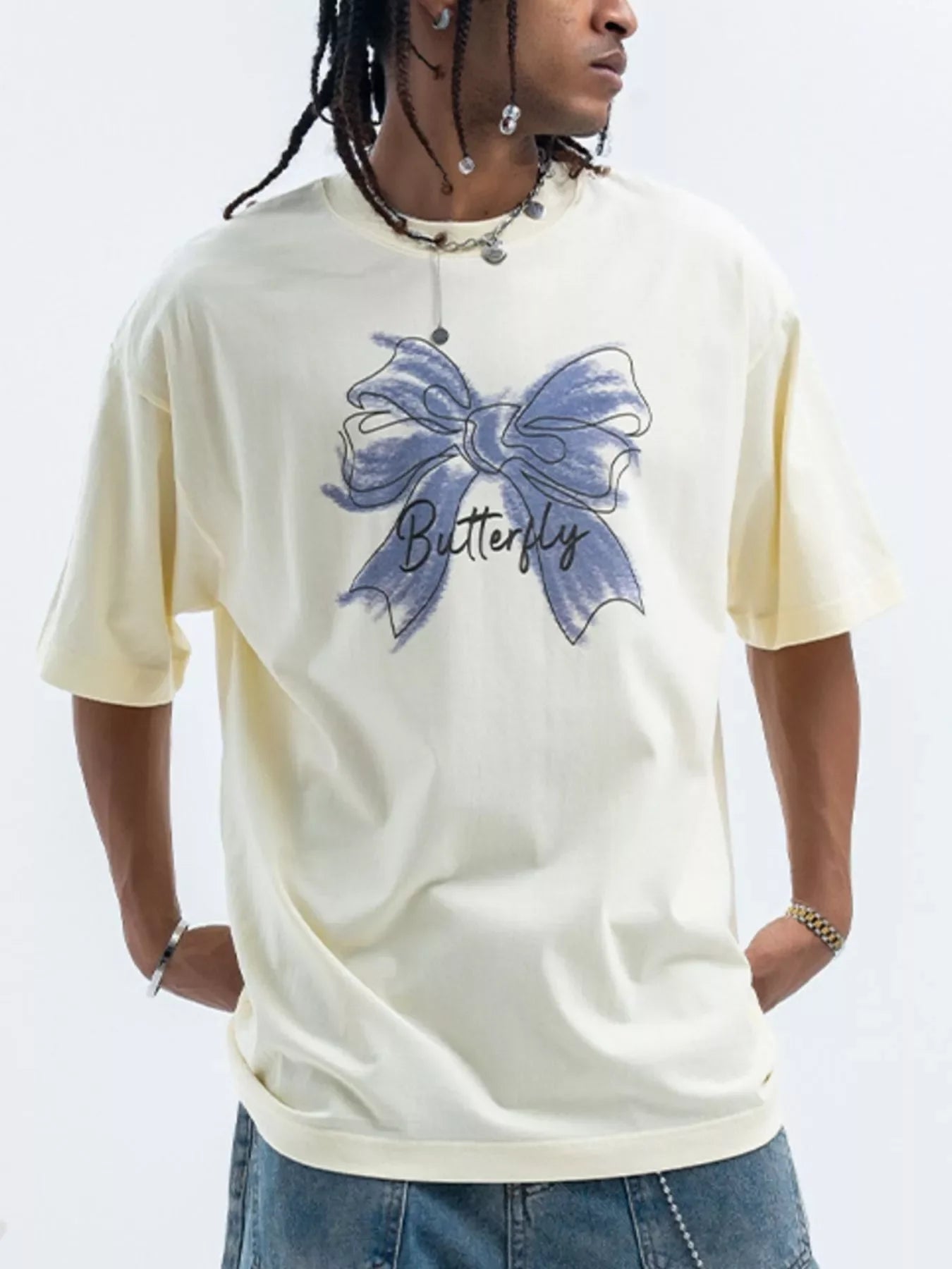 Butterfly Round Neck Short Sleeve T Shirt - Southern Shores Clothing