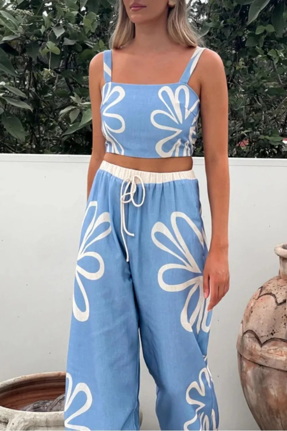 Smocked Square Neck Cami and Pants Set With Floral Print - Southern Shores Clothing