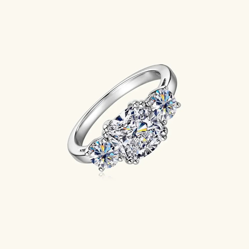 3.5 Carat Moissanite Three Stone Sterling Silver Ring - Southern Shores Clothing