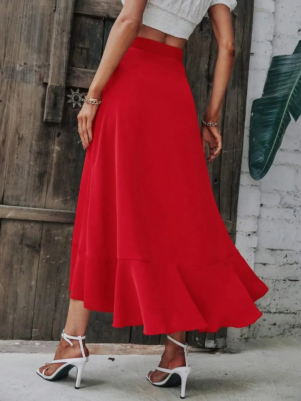 Tied Ruffled Midi Skirt With Tie Detail - Southern Shores Clothing