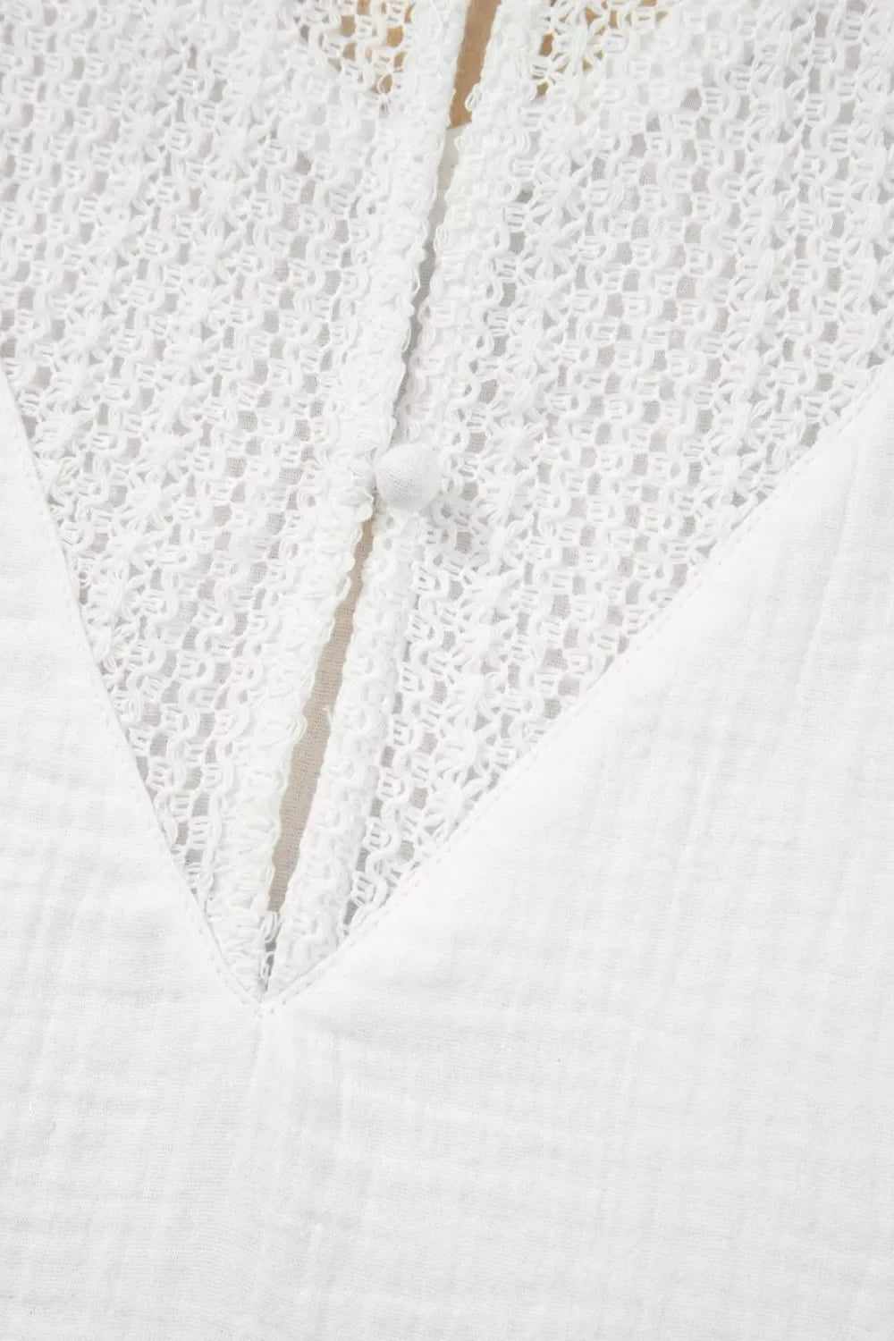 Lace Crochet Textured Button Back V Neck T Shirt - Southern Shores Clothing