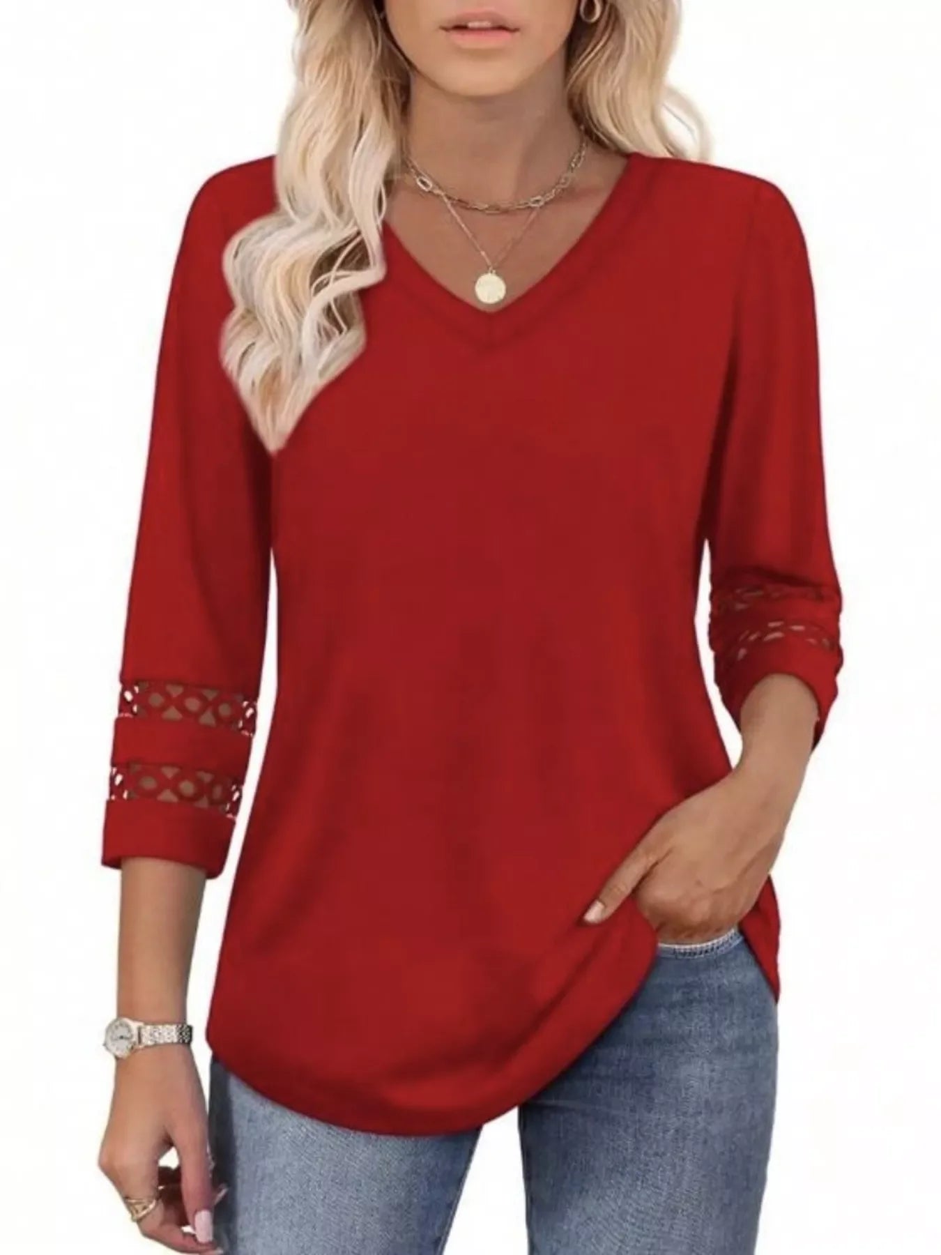 Full Size V-Neck 3/4 Sleeve T-Shirt Plus Size - Southern Shores Clothing