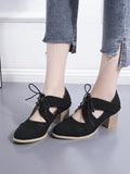 Lace-Up Block Heel Pumps Low Heel Dressy - Southern Shores Clothing