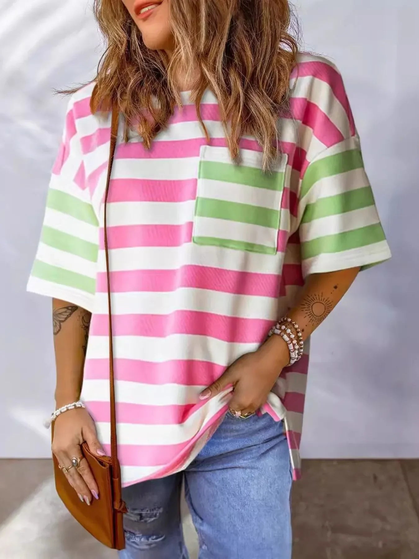 Flawless Fit Oversized Striped Short Sleeve Pocket T Shirt - Southern Shores Clothing