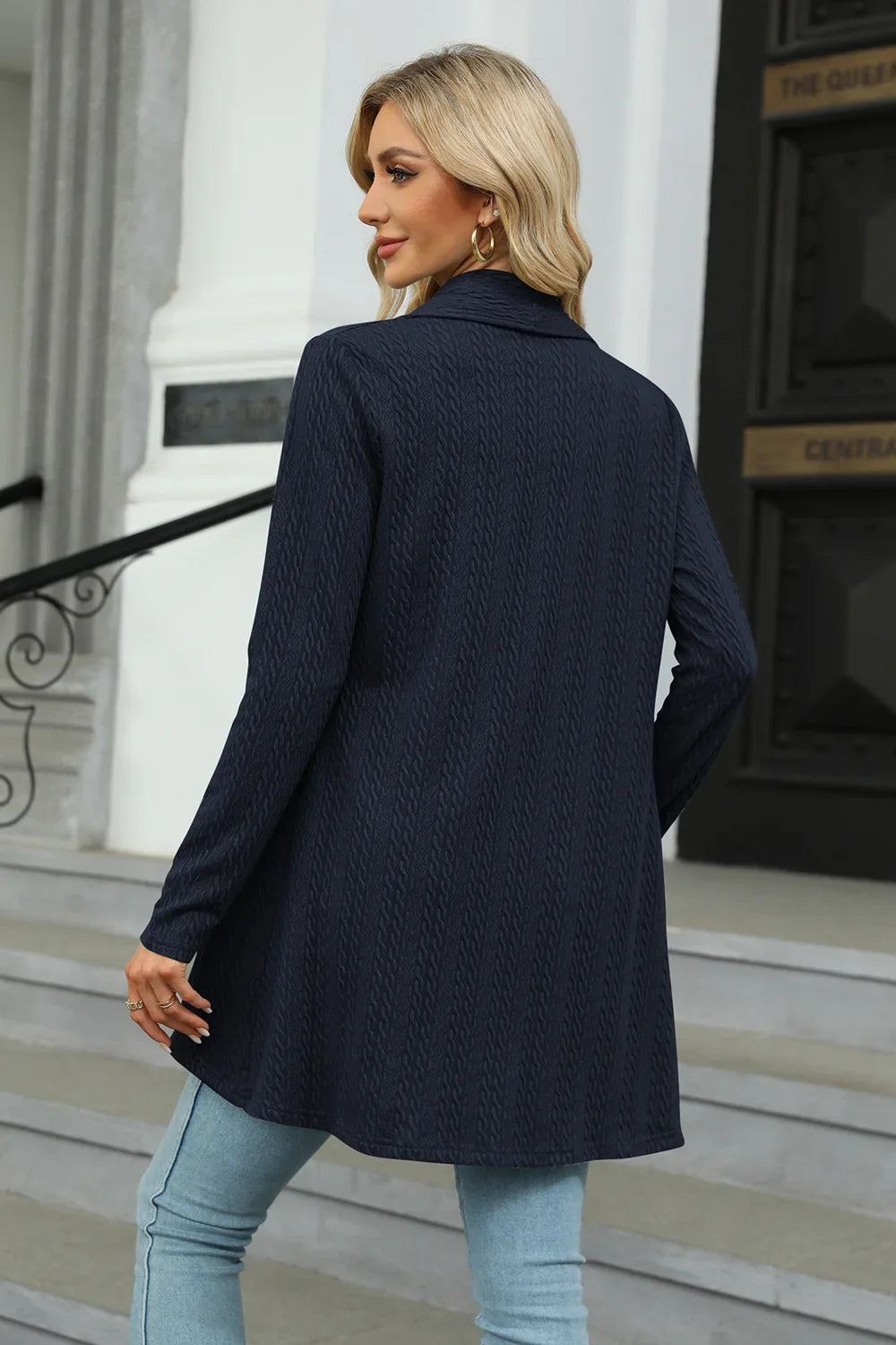 Open Front Cardigan With High-Low Neckline - Southern Shores Clothing