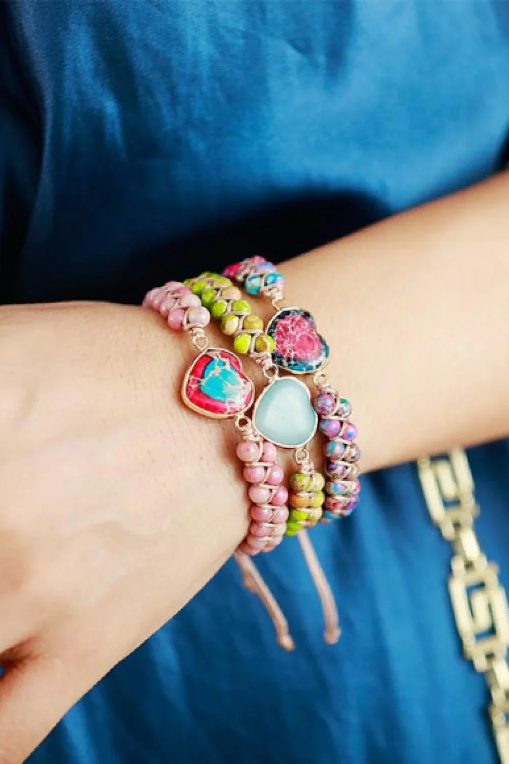 Heart Shaped Natural Stone Bracelet With Copper Accents - Southern Shores Clothing