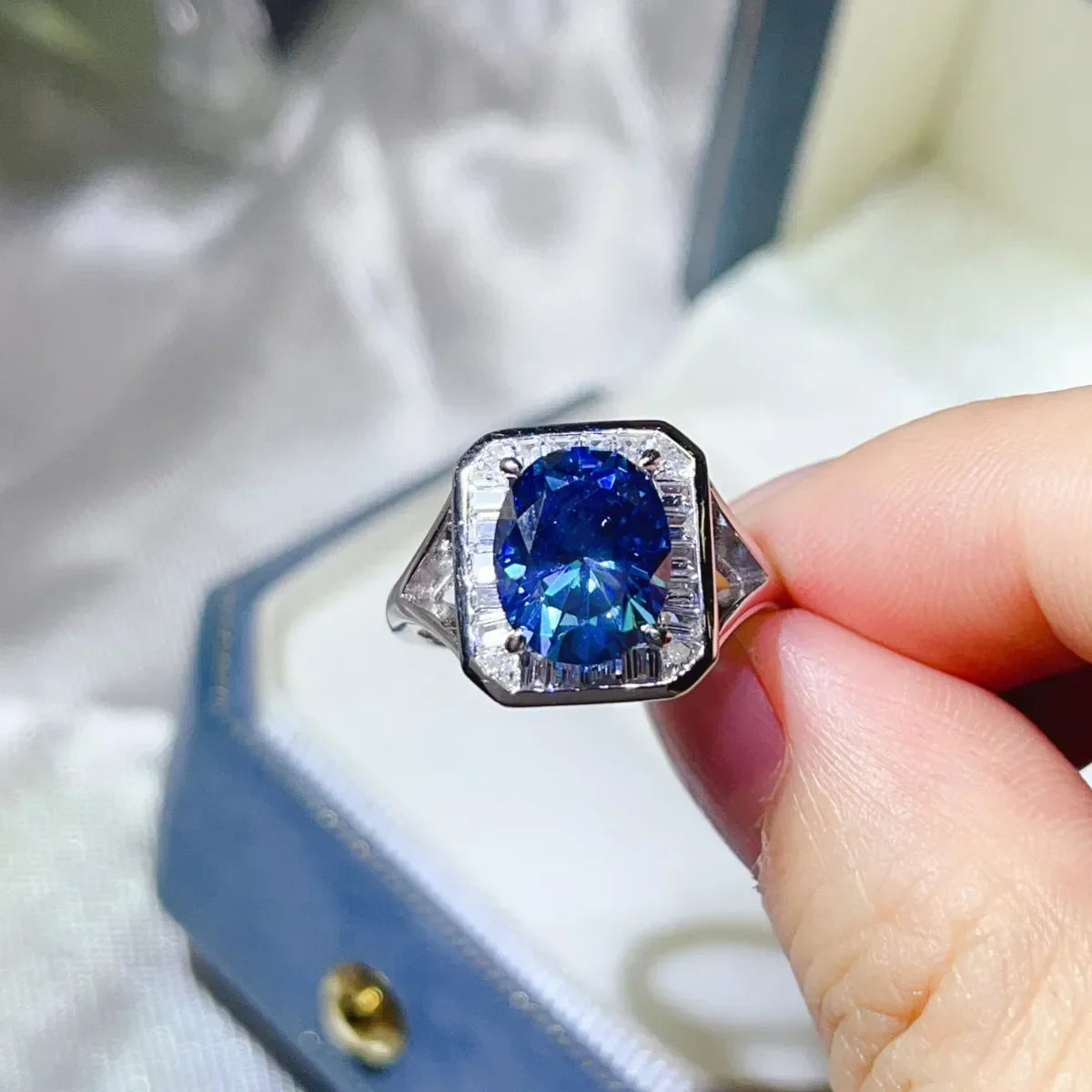 3 Carat Moissanite Square Ring In Platinum Plated Silver - Southern Shores Clothing