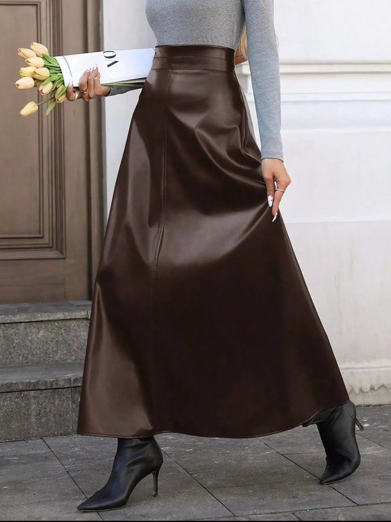Textured Leather A-Line Silhouette Midi Skirt - Southern Shores Clothing