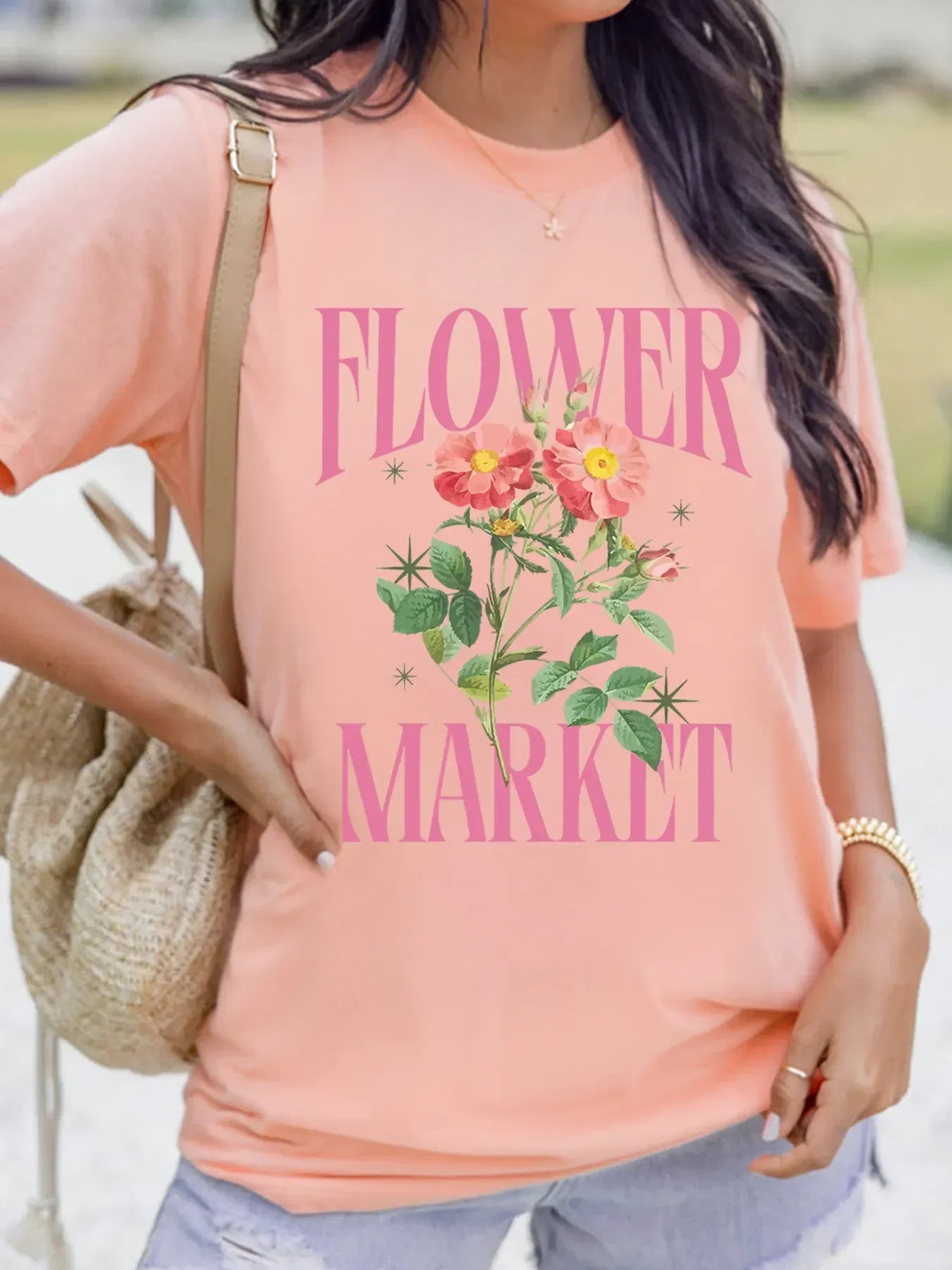 Flower Market Graphic Crewneck T Shirt With Stretch Fabric - Southern Shores Clothing