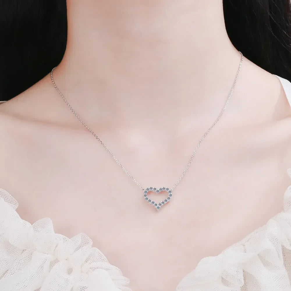 Moissanite Sterling Silver Heart Necklace - Southern Shores Clothing