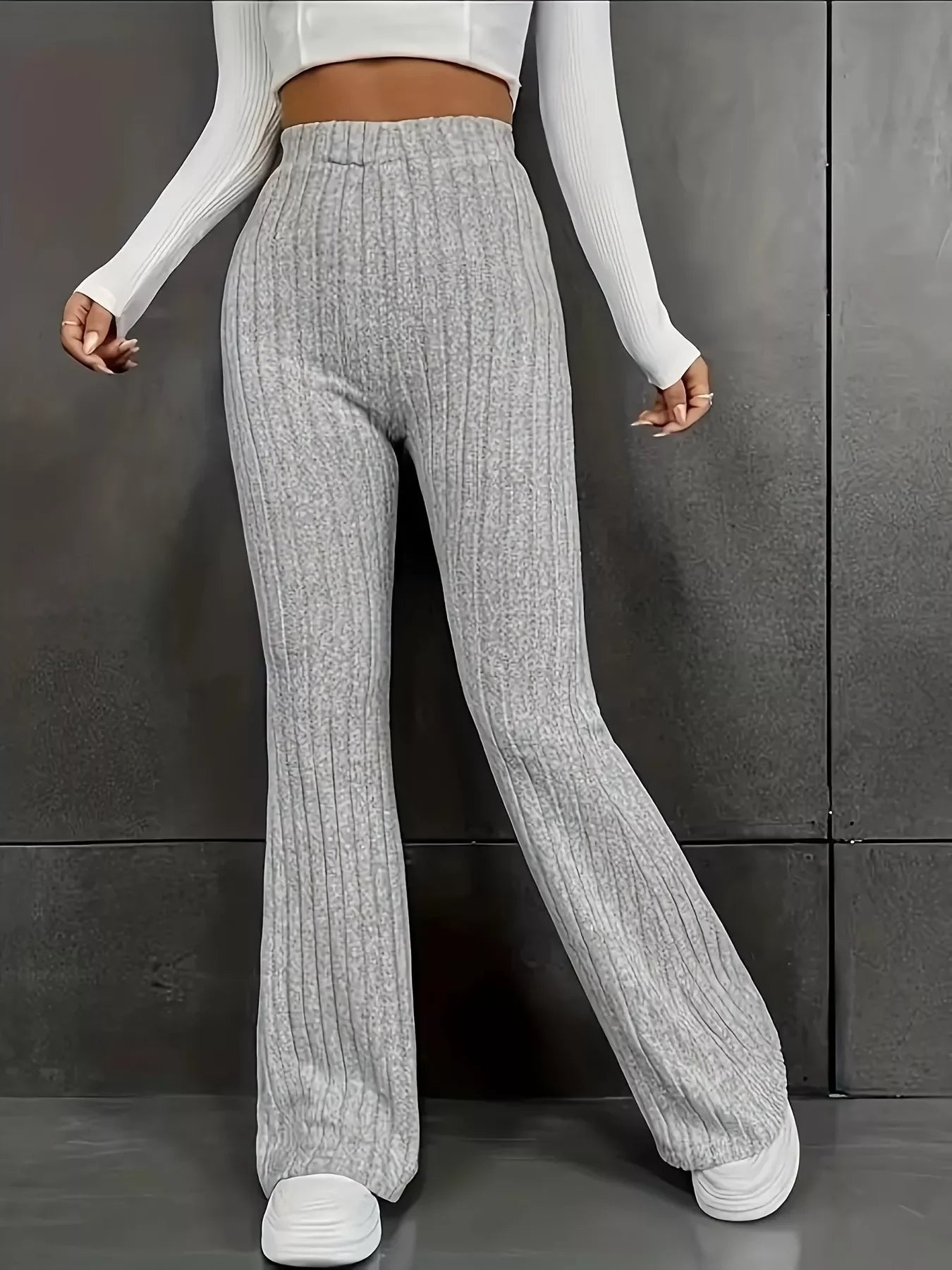Plus Size Ribbed Knit High Waist Flare Pants - Southern Shores Clothing