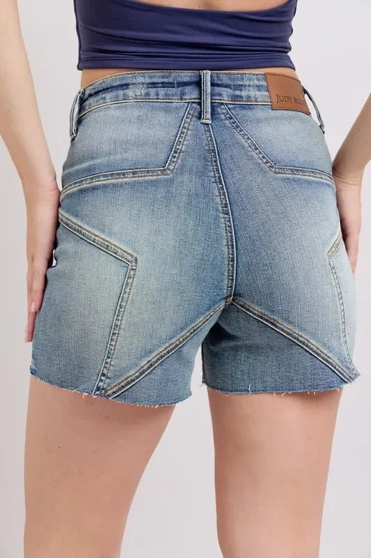 Plus Size Star Seam High Waist Denim Shorts - Southern Shores Clothing