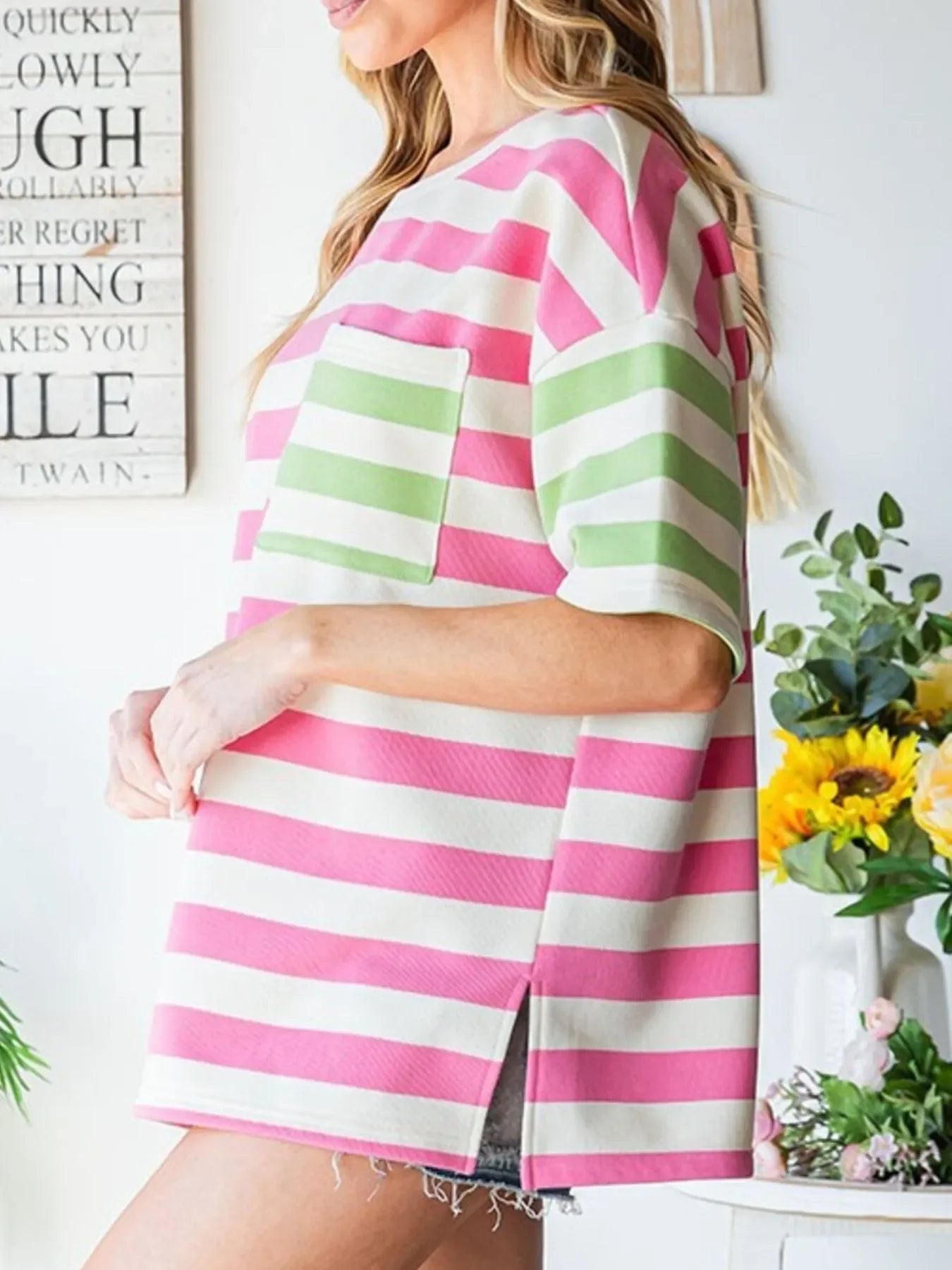 Flawless Fit Oversized Striped Short Sleeve Pocket T Shirt - Southern Shores Clothing
