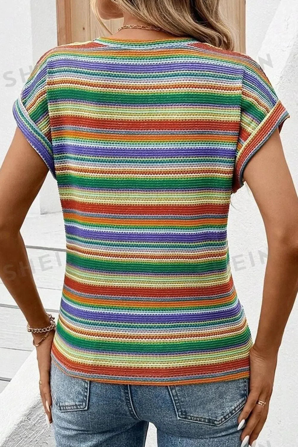 Striped Twist Hem Cap Sleeve Top For Casual Daywear Style - Southern Shores Clothing