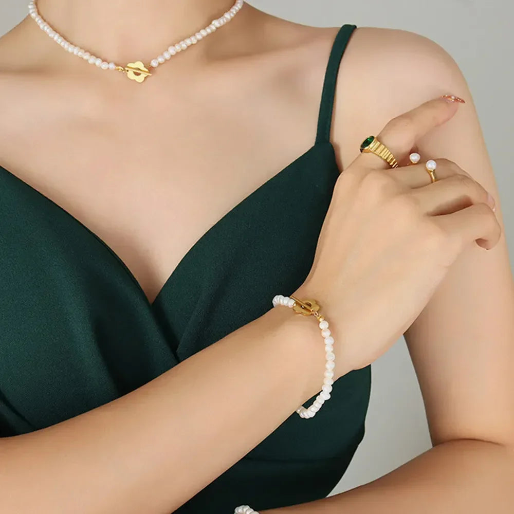 Gold Plated Titanium Pearl Necklace With Freshwater Pearls - Southern Shores Clothing