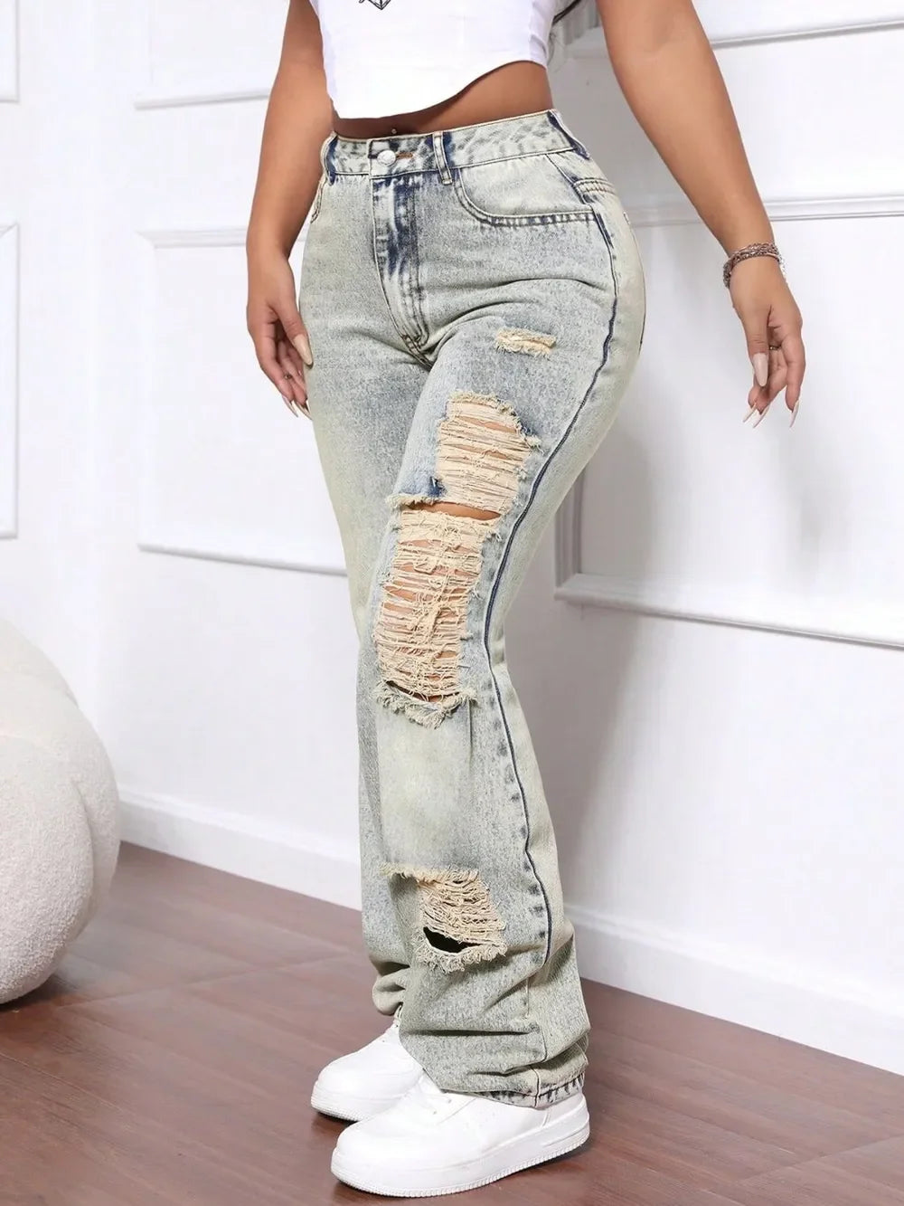 Beach Inspired Distressed High Waist Denim Jeans - Southern Shores Clothing
