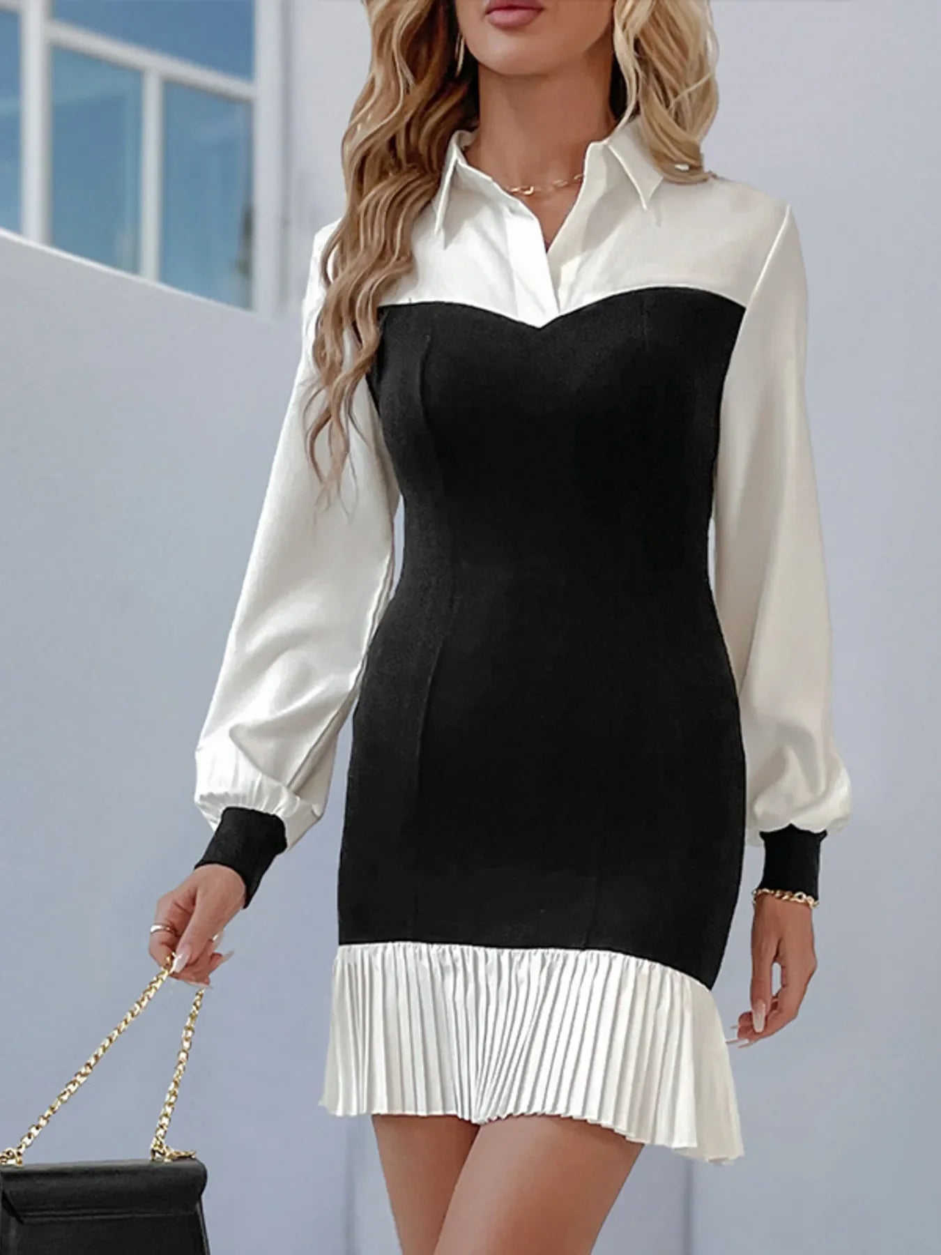 Pleated Long Sleeve Shirt Dress For Everyday - Southern Shores Clothing