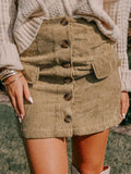 Corduroy Buttoned Front Mini Skirt Casual Daywear - Southern Shores Clothing