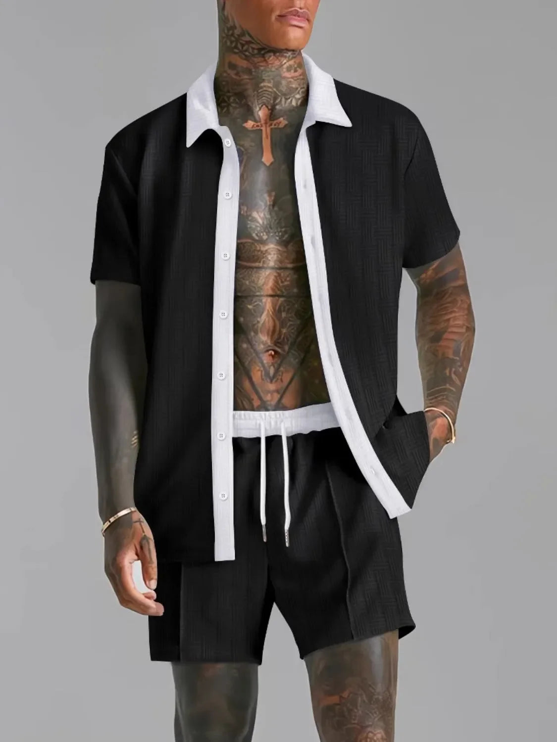 Men's Full Size Collared Neck Short Sleeve Top and Shorts Set Plus Size - Southern Shores Clothing