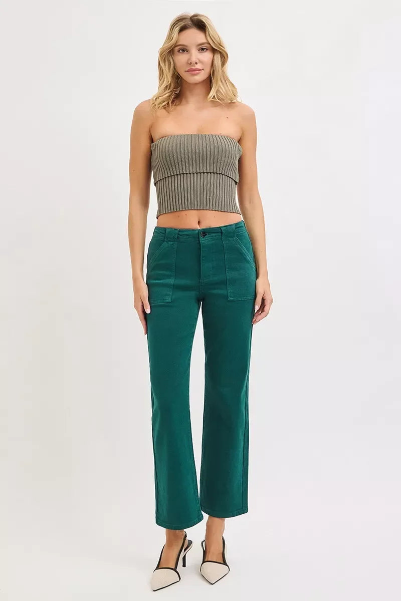 High Rise Ankle Flare Denim Jeans With Patch Pockets - Southern Shores Clothing