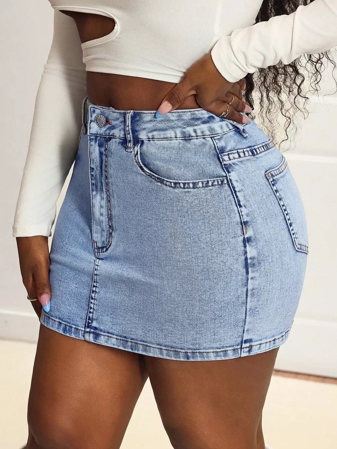 High Waist Denim Mini Skirt With Functional Pockets - Southern Shores Clothing