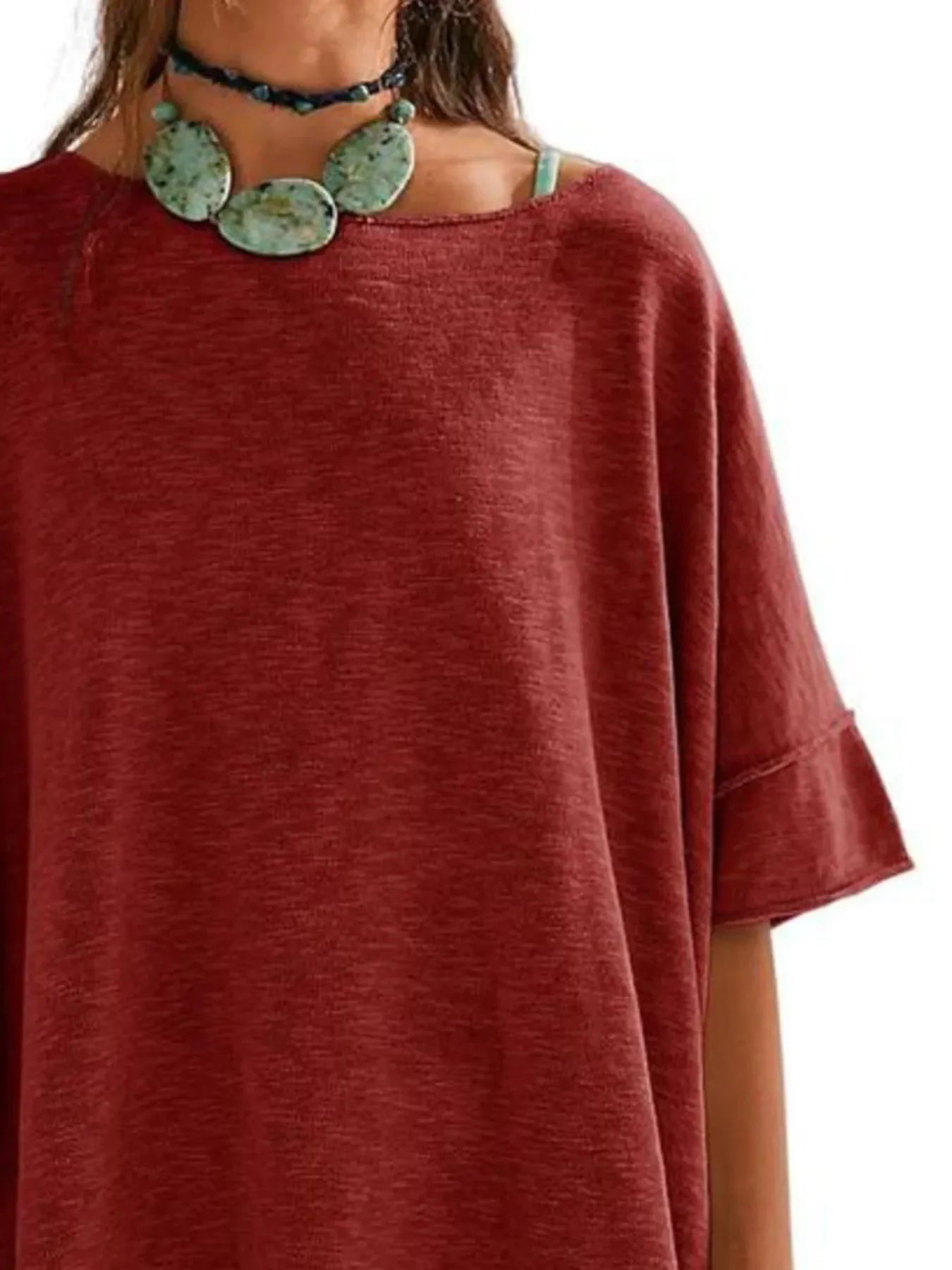 Oversized Round Neck Drop Shoulder Stretchy T Shirt - Southern Shores Clothing