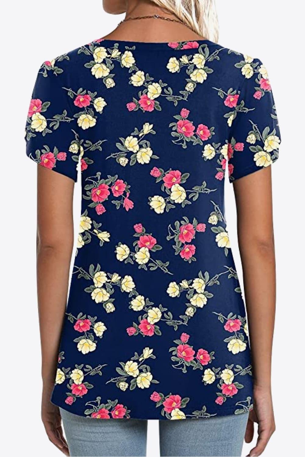 Casual Floral V Neck Blouse With Petal Sleeves - Southern Shores Clothing