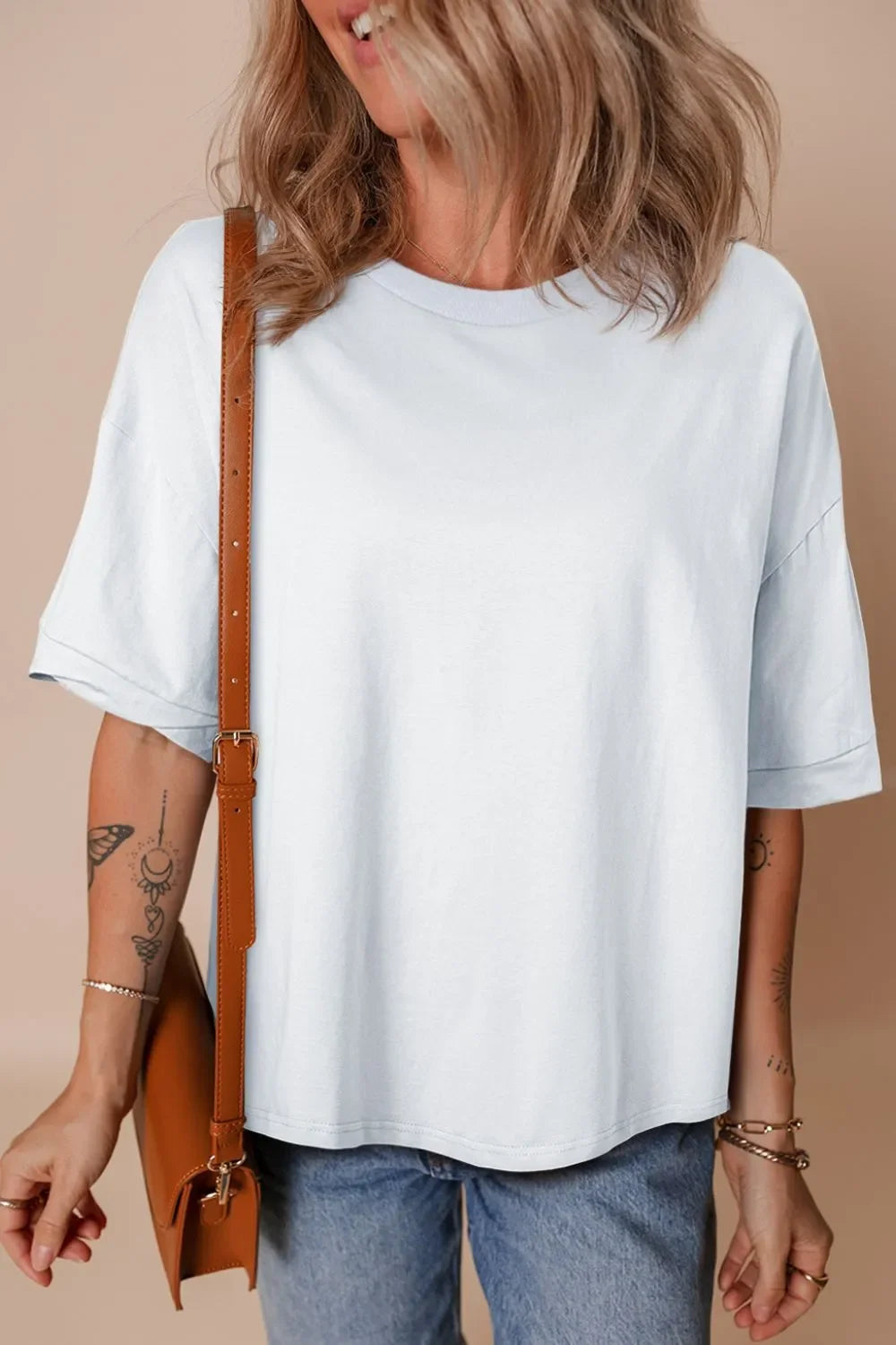 Slightly Stretchy Loose Half Sleeve Hi Low Hem Tee - Southern Shores Clothing