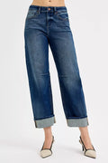 Slouchy Crop Barrel Cuffed Stretch Denim Jeans - Southern Shores Clothing