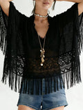 Lace Fringe Sheer Cover Up With Fringed Hem For Swimwear - Southern Shores Clothing