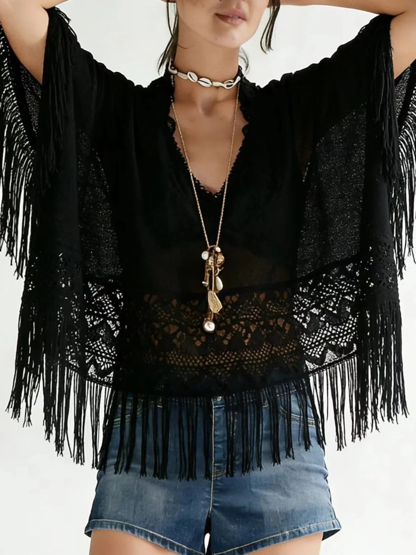 Lace Fringe Sheer Cover Up With Fringed Hem For Swimwear - Southern Shores Clothing